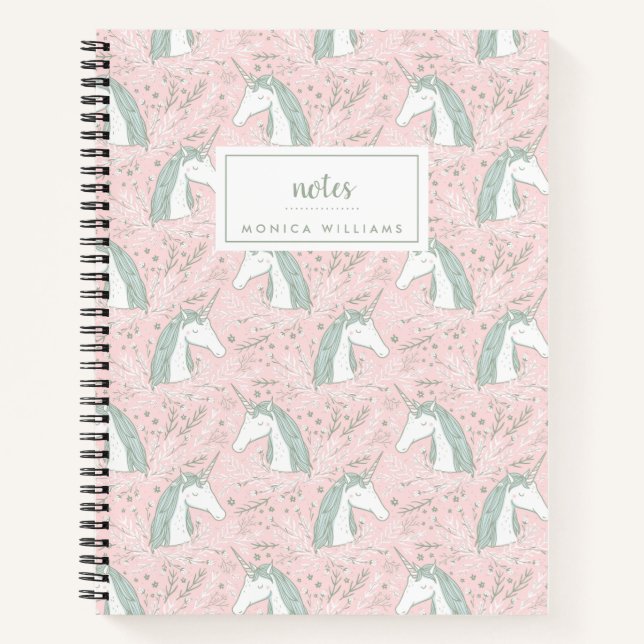 Add Your Name | Sweet Floral Unicorn Pattern Notebook (Front)