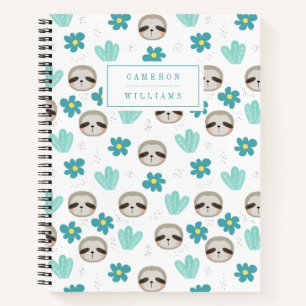 Add Your Name Sweet Sloth Floral Pattern Notebook