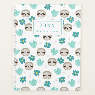 Add Your Name Sweet Sloth Floral Pattern Planner
