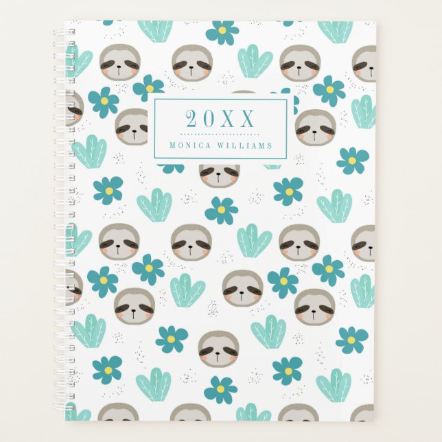 Add Your Name | Sweet Sloth Floral Pattern Planner (Front)