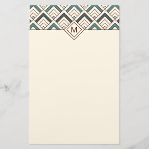 Add Your Name   Teal Geometric Pattern Stationery
