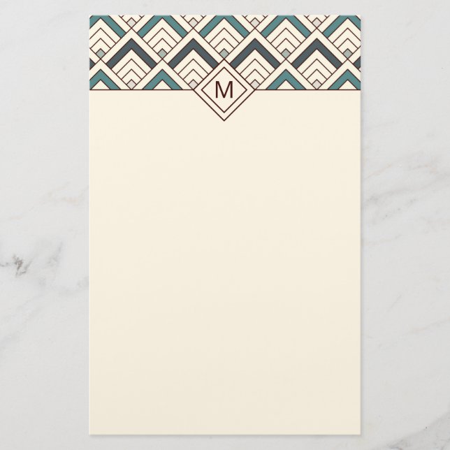 Add Your Name | Teal Geometric Pattern Stationery (Front)