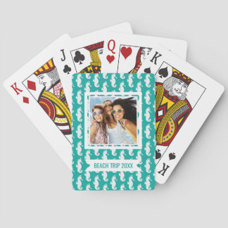 Add Your Name | Teal Seahorse Pattern Playing Cards