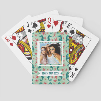 Add Your Name | Teal Seahorse Pattern Playing Cards