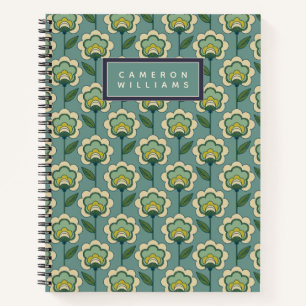 Add Your Name Teal & Yellow Floral Pattern Notebook