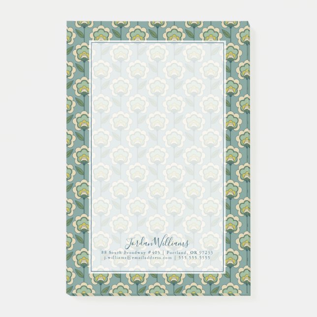 Add Your Name | Teal & Yellow Floral Pattern Post-it Notes (Front)