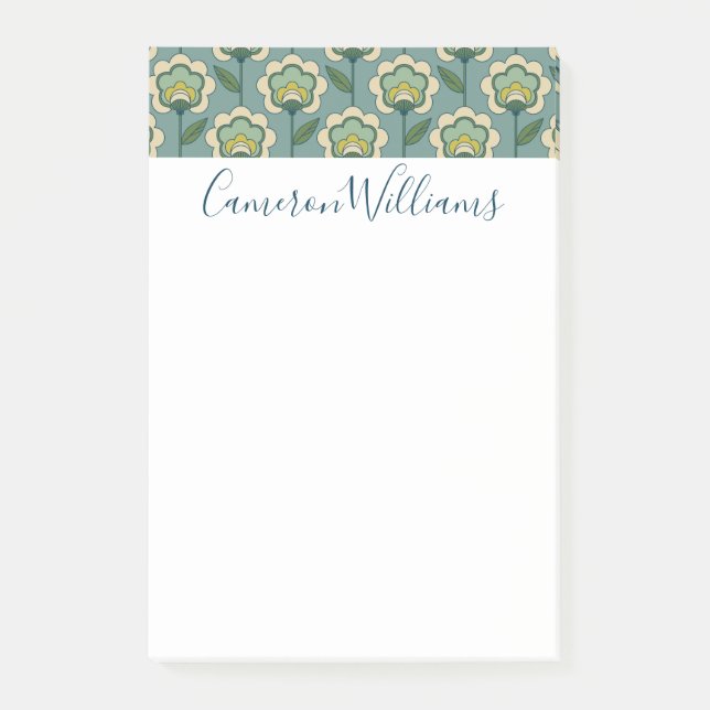 Add Your Name | Teal & Yellow Floral Pattern Post-it Notes (Front)