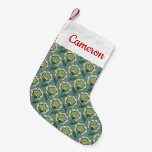 Add Your Name   Teal & Yellow Floral Pattern Small Christmas Stocking