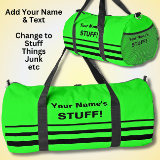 Add Your Name Text Fluro Green Duffle Bag