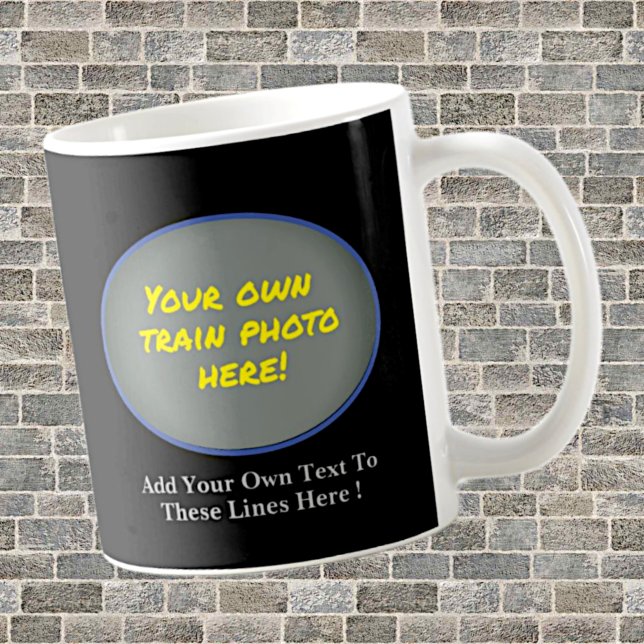Add Your Name Text, Image In Blue Oval Photo Train Coffee Mug (Creator Uploaded)