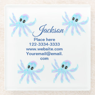 Add your name text place city phone octopus sea glass coaster