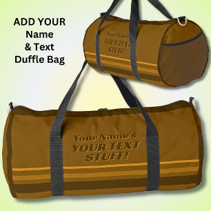 Add Your Name & Text Subject Brown Striped Duffle Bag
