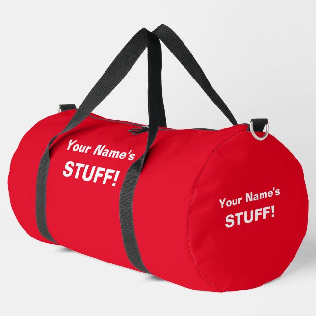 Add Your Name Text Subject (or 2 lines) Bright Red Duffle Bag (Left Corner)