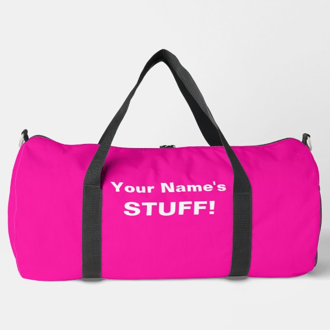 Add Your Name Text Subject (or 2 lines) Hot Pink Duffle Bag (Front)