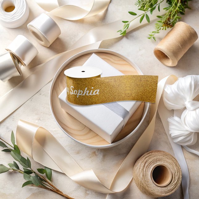 Add Your Name To A Golden Glittered Satin Ribbon (Creator Uploaded)