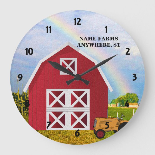 Add Your Name to Red Barn with Blue Sky Large Clock (Front)