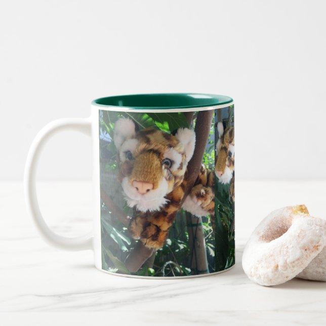 ADD YOUR NAME to this CUTE TOY LEOPARD Rescue Crew Two-Tone Coffee Mug (With Donut)