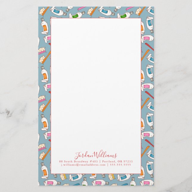 Add Your Name | Toothbrush & Toothpaste Pattern Stationery (Front)