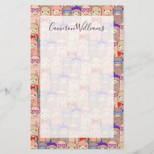 Add Your Name   Trendy Dressed Llama Pattern Stationery