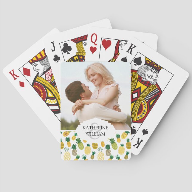 Add Your Name | Trendy Pineapple Pattern Playing Cards (Back)
