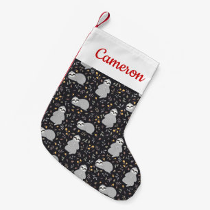 Add Your Name Tropical Baby Sloth Pattern Small Christmas Stocking