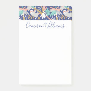 Add Your Name Tropical Blue Sloth Pattern Post-it Notes