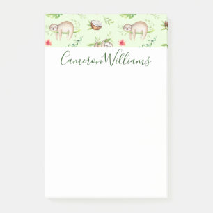 Add Your Name Tropical Coconut Sloth Pattern Post-it Notes