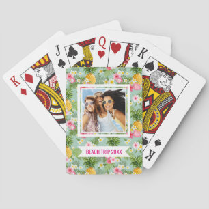 Add Your Name Tropical Flowers & Pineapples Playing Cards