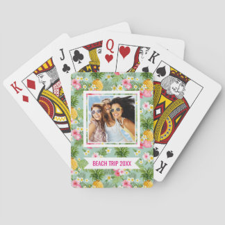 Add Your Name | Tropical Flowers & Pineapples Playing Cards