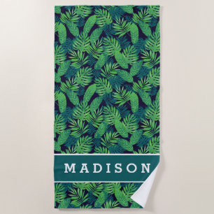 Add Your Name Tropical Leaves Pattern Beach Towel