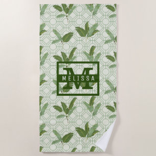 Add Your Name   Tropical Palm Leaves Beach Towel