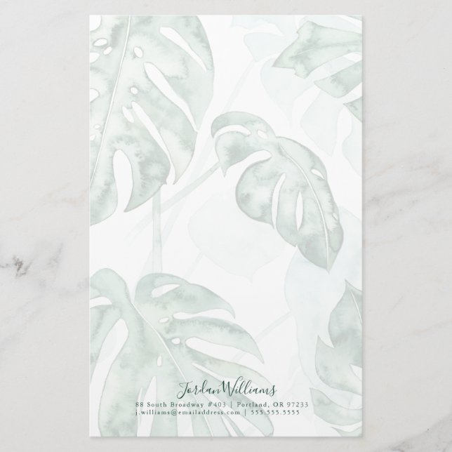 Add Your Name | Tropical Palm Split Leaf Stationery (Front)