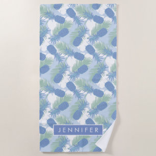 Add Your Name   Tropical Pastel Pineapple Pattern Beach Towel