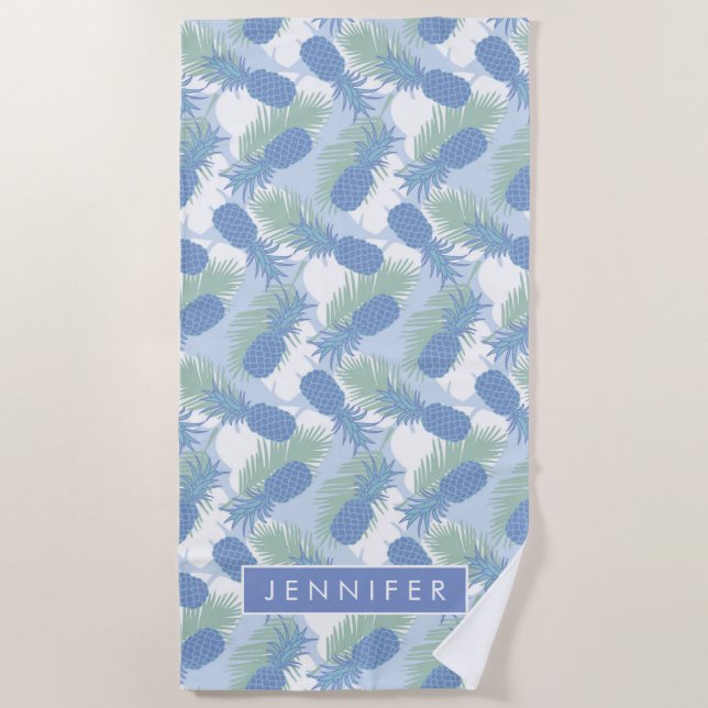 Add Your Name | Tropical Pastel Pineapple Pattern Beach Towel (Front)