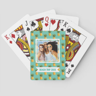 Add Your Name | Tropical Pineapples On Teal Playing Cards