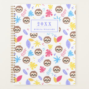 Add Your Name Tropical Sloth & Leaves Pattern Planner