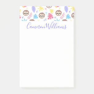 Add Your Name   Tropical Sloth & Leaves Pattern Post-it Notes