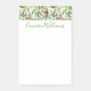 Add Your Name   Tropical Watercolor Sloth Pattern Post-it Notes