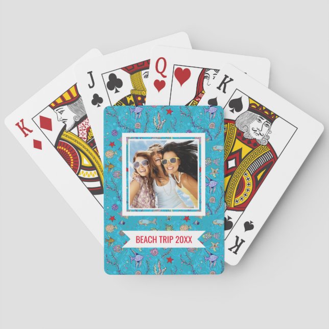 Add Your Name | Turquoise Fish Pattern Playing Cards (Back)