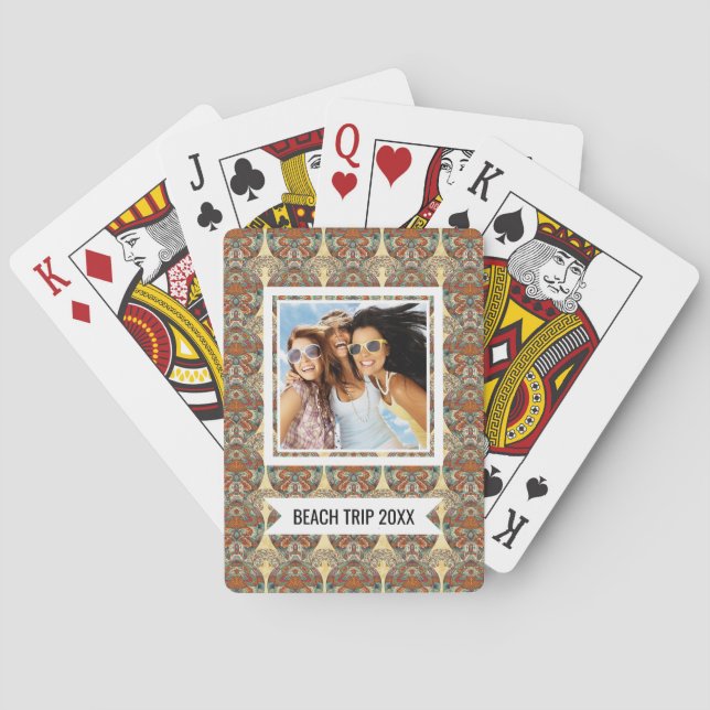 Add Your Name | Turtle Floral Pattern Playing Cards (Back)