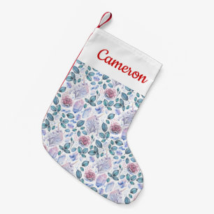 Add Your Name   Unicorn Crystals & Roses Pattern Small Christmas Stocking