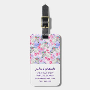 Add Your Name   Unicorns & Roses Pattern Luggage Tag