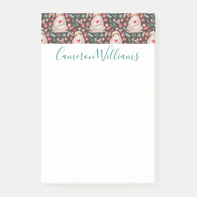 Add Your Name | Valentine Sloth Pattern Post-it Notes (Front)