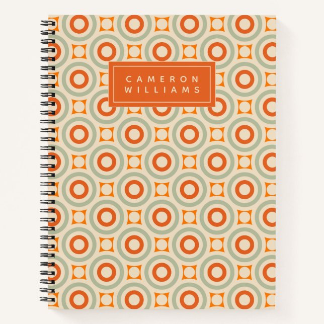Add Your Name | Vintage Geometric Circle Pattern Notebook (Front)