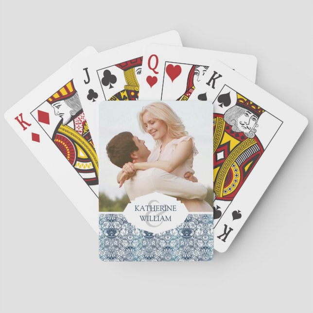 Add Your Name | Vintage Marine Pattern Playing Cards (Back)