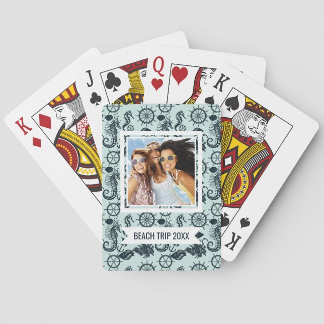 Add Your Name | Vintage Sea Animal Pattern Playing Cards (Back)