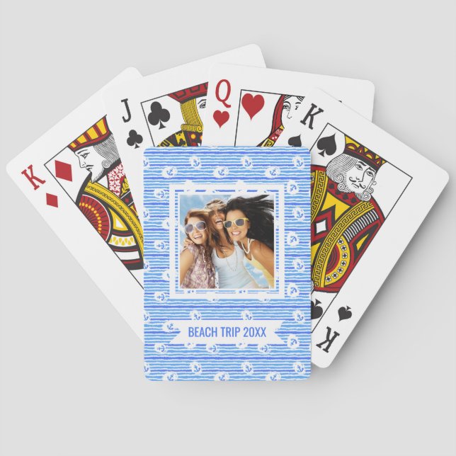 Add Your Name | Watercolor Anchor Pattern Playing Cards (Back)
