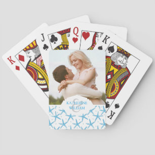 Add Your Name Watercolor Blue Sea Stars Pattern Playing Cards