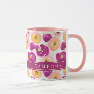 Add Your Name   Watercolor Botanical Pattern Mug