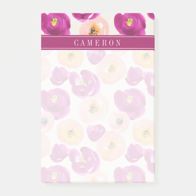 Add Your Name | Watercolor Botanical Pattern Post-it Notes (Front)